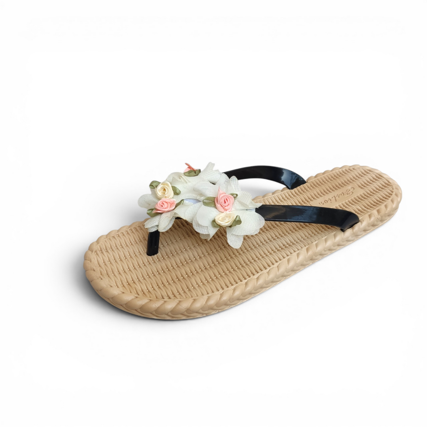 Flowers strap Flipflops-Black