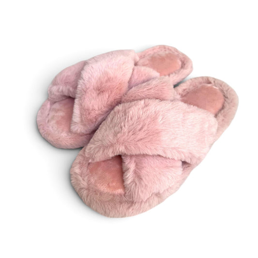Cross fur slides-Pink