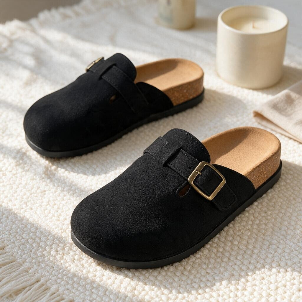Suede velvet mules-Black