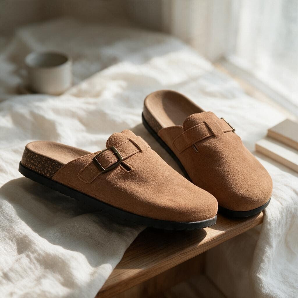 Suede velvet mules-Brown