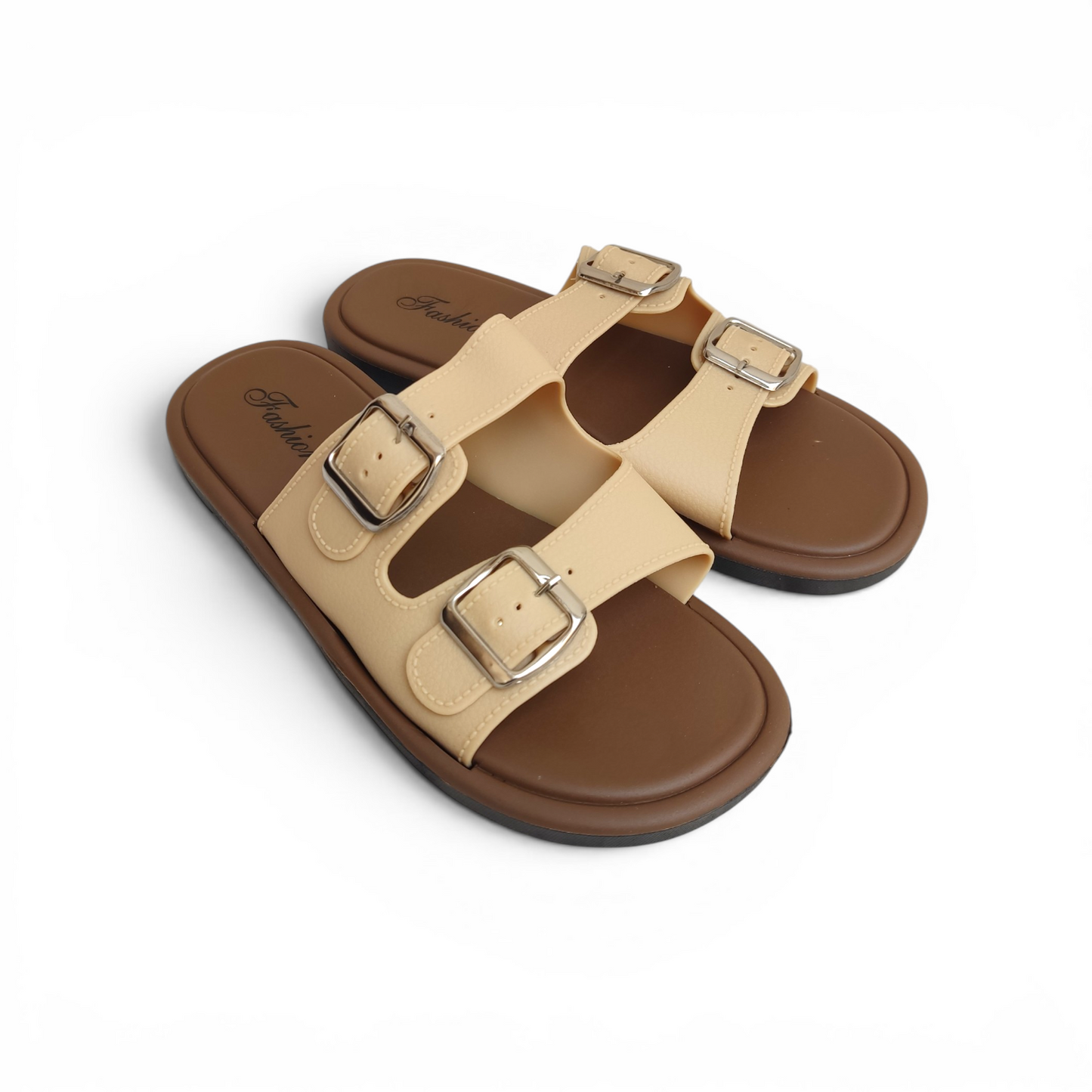 Double strap slippers-Camel