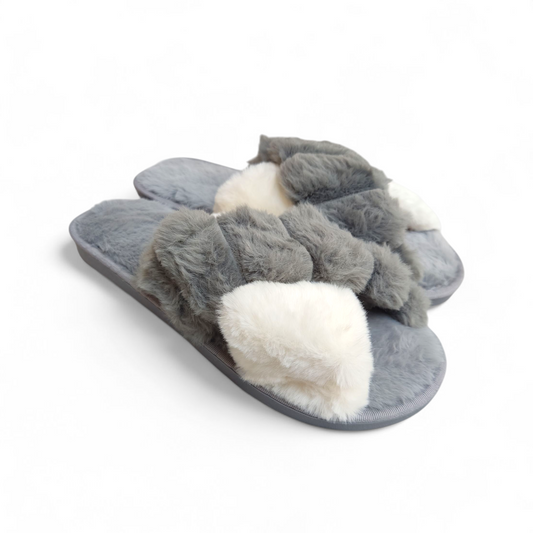 Cross fur slippers-Grey