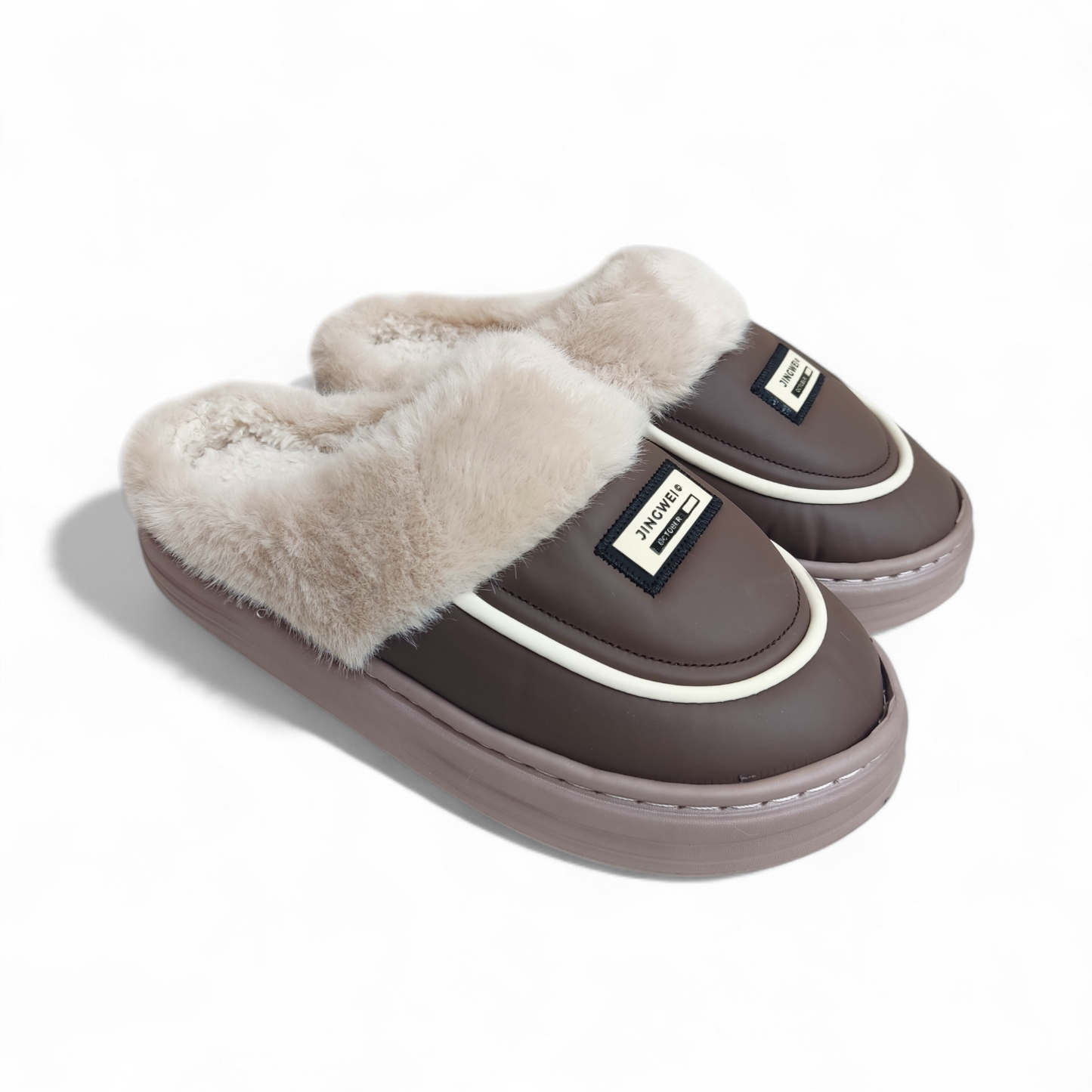 XL Size-Fur mules-Coffee