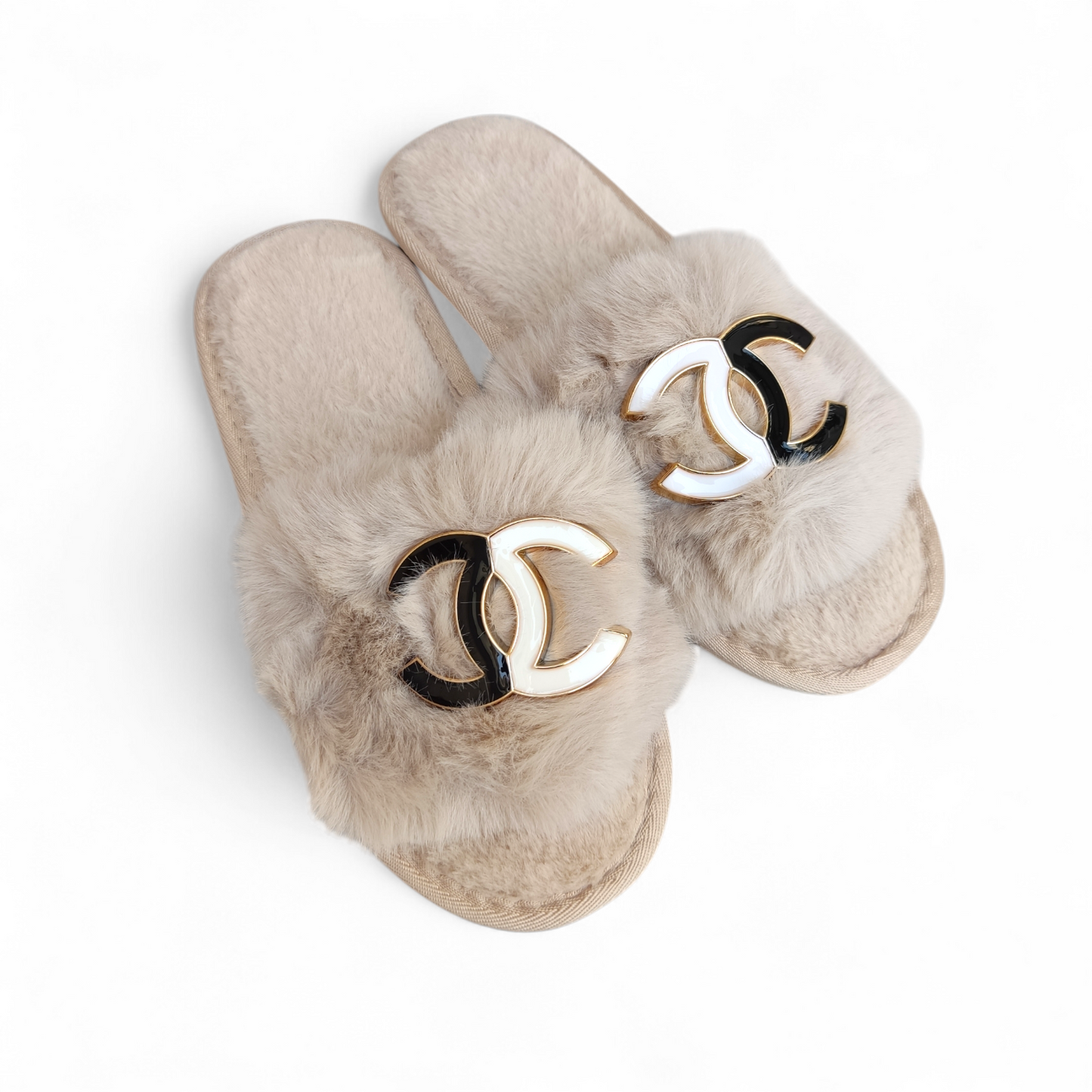 Plain fur slippers-CN-Fawn