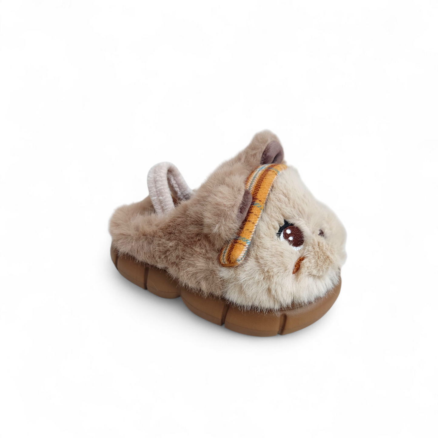 Kids fur mules-Brown-with strap