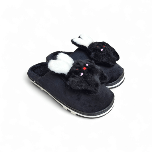 Bunny fur mules-Black