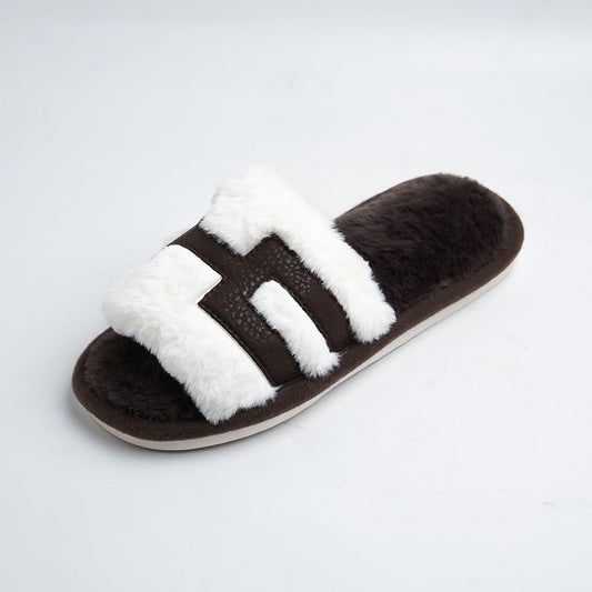 H fur slides-coffee