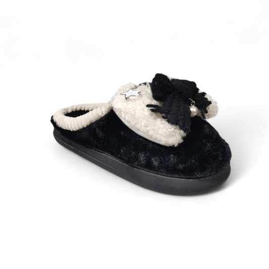 Pearl fur mules-Black