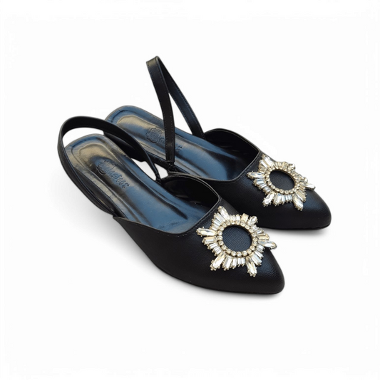 Black leather mules