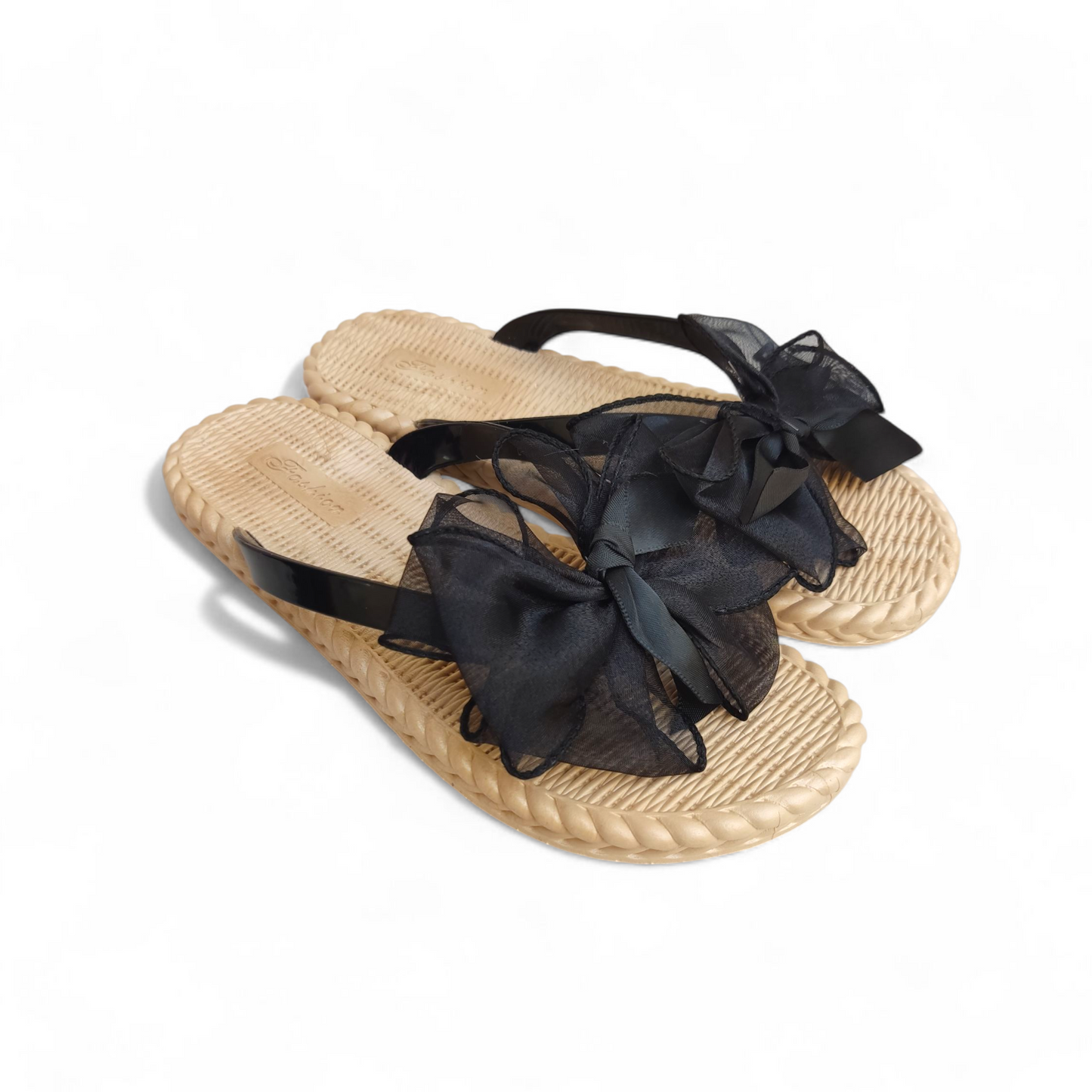 Silk Bow Flipflops-Black