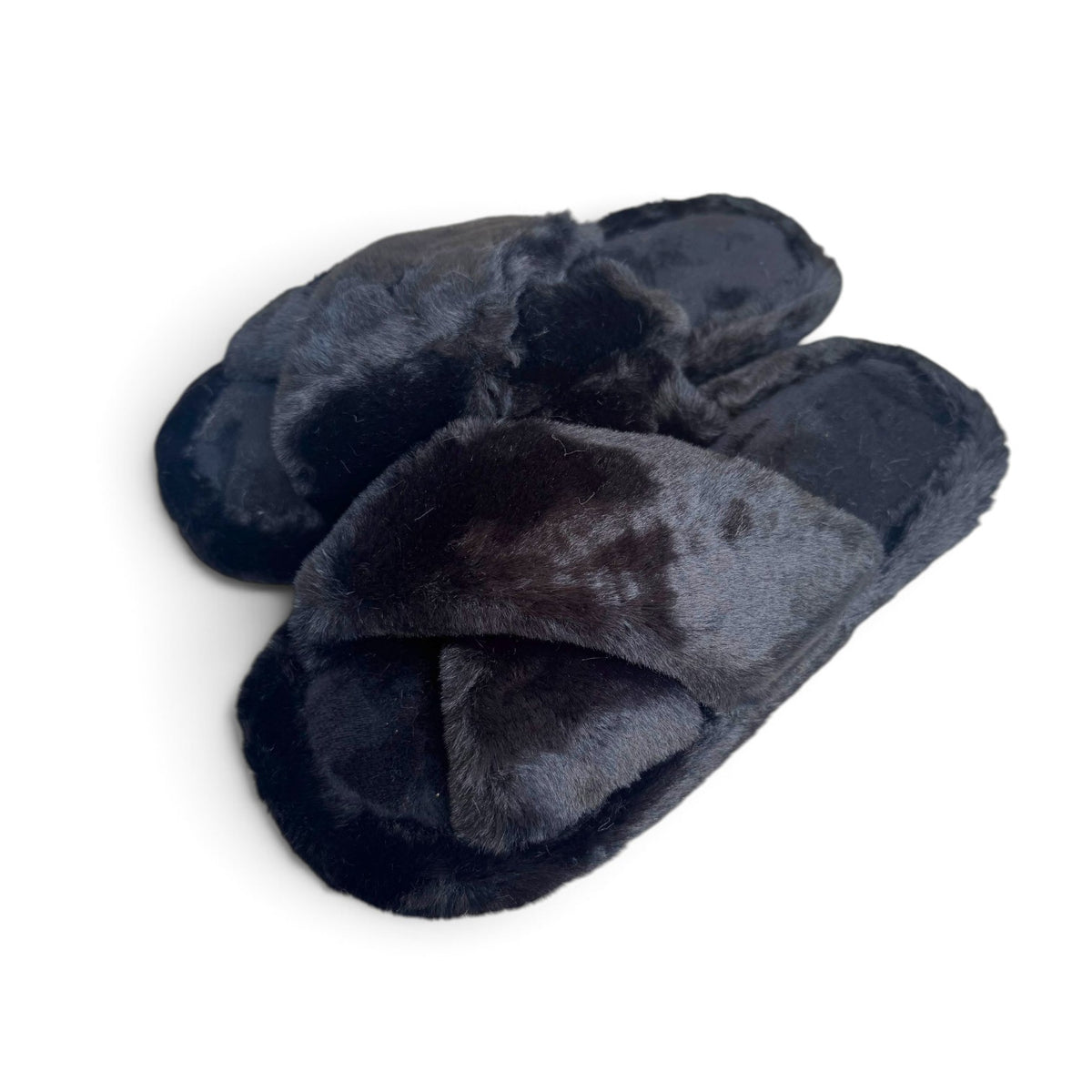 Cross fur slides-Black