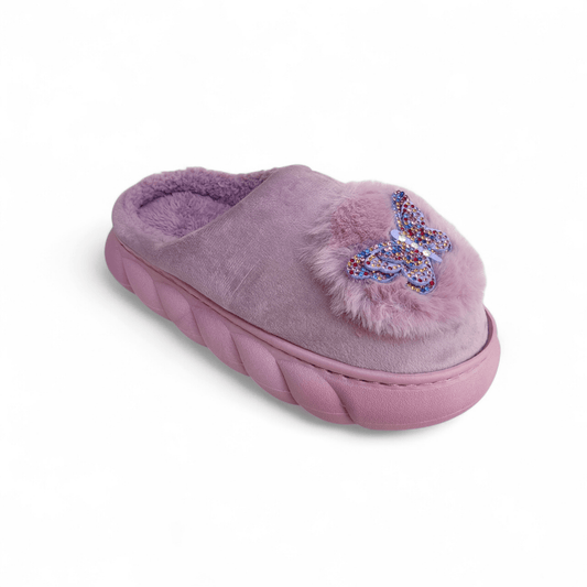 Butterfly fur mules