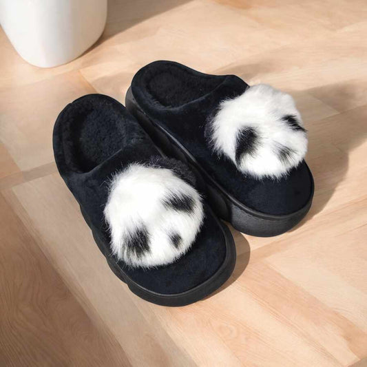 Panda fur mules-Black