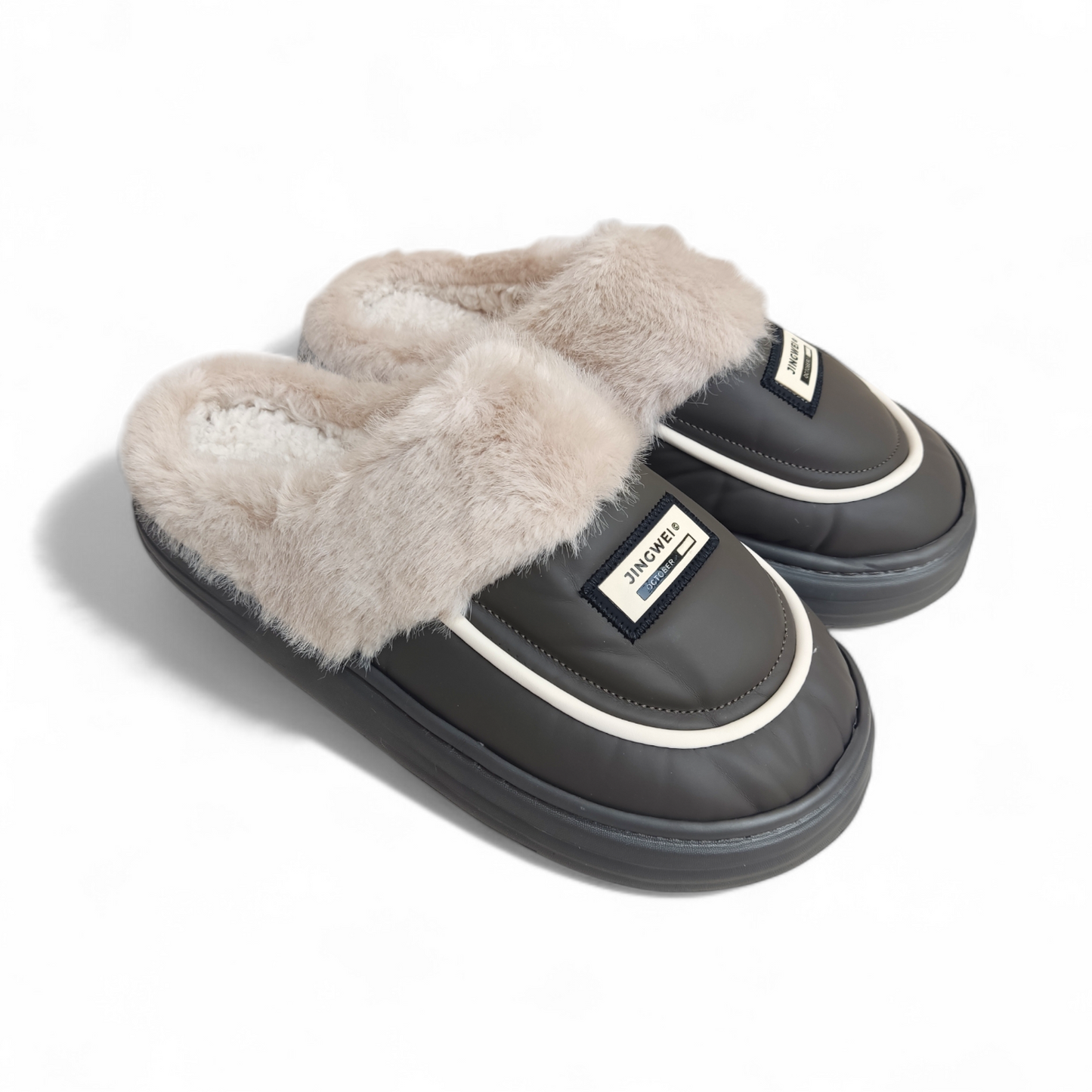 XL Size-Fur mules-Grey